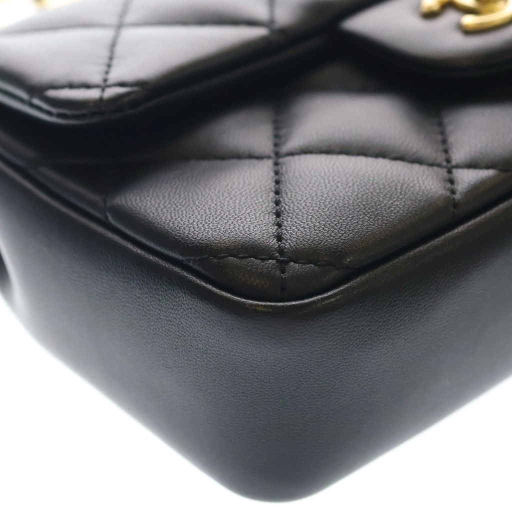 Chanel Mini Quilted CC Logo Heart Charm Chain Shoulder Bag Gold Lambskin Black