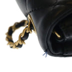 Chanel Mini Quilted CC Logo Heart Charm Chain Shoulder Bag Gold Lambskin Black