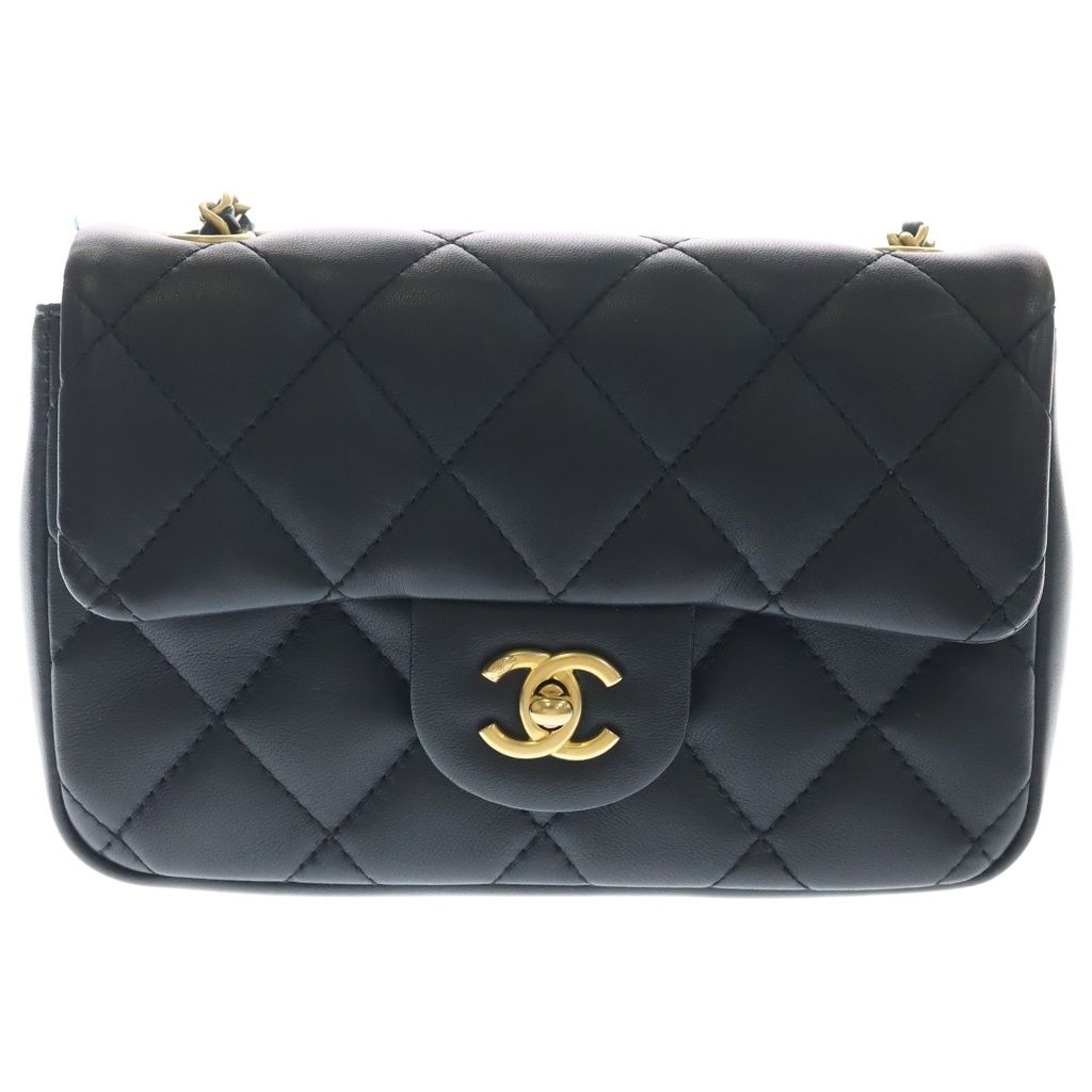 Chanel Mini Quilted CC Logo Heart Charm Chain Shoulder Bag Gold Lambskin Black