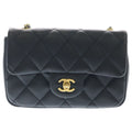 Chanel Mini Quilted CC Logo Heart Charm Chain Shoulder Bag Gold Lambskin Black