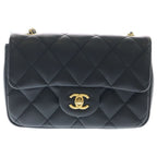 Chanel Mini Quilted CC Logo Heart Charm Chain Shoulder Bag Gold Lambskin Black