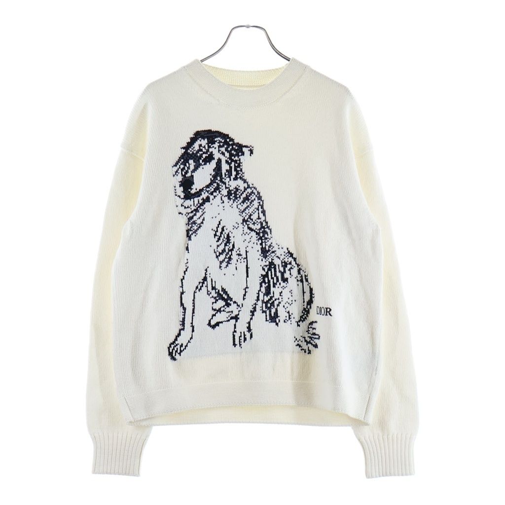 Dior Animal Logo Crew Neck Sweater Knit White