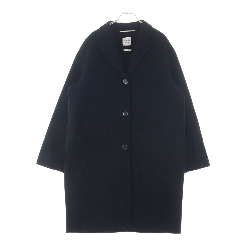 Hermes Clou de Selle Double Face Long Chesterfield Cashmere Black Jacket