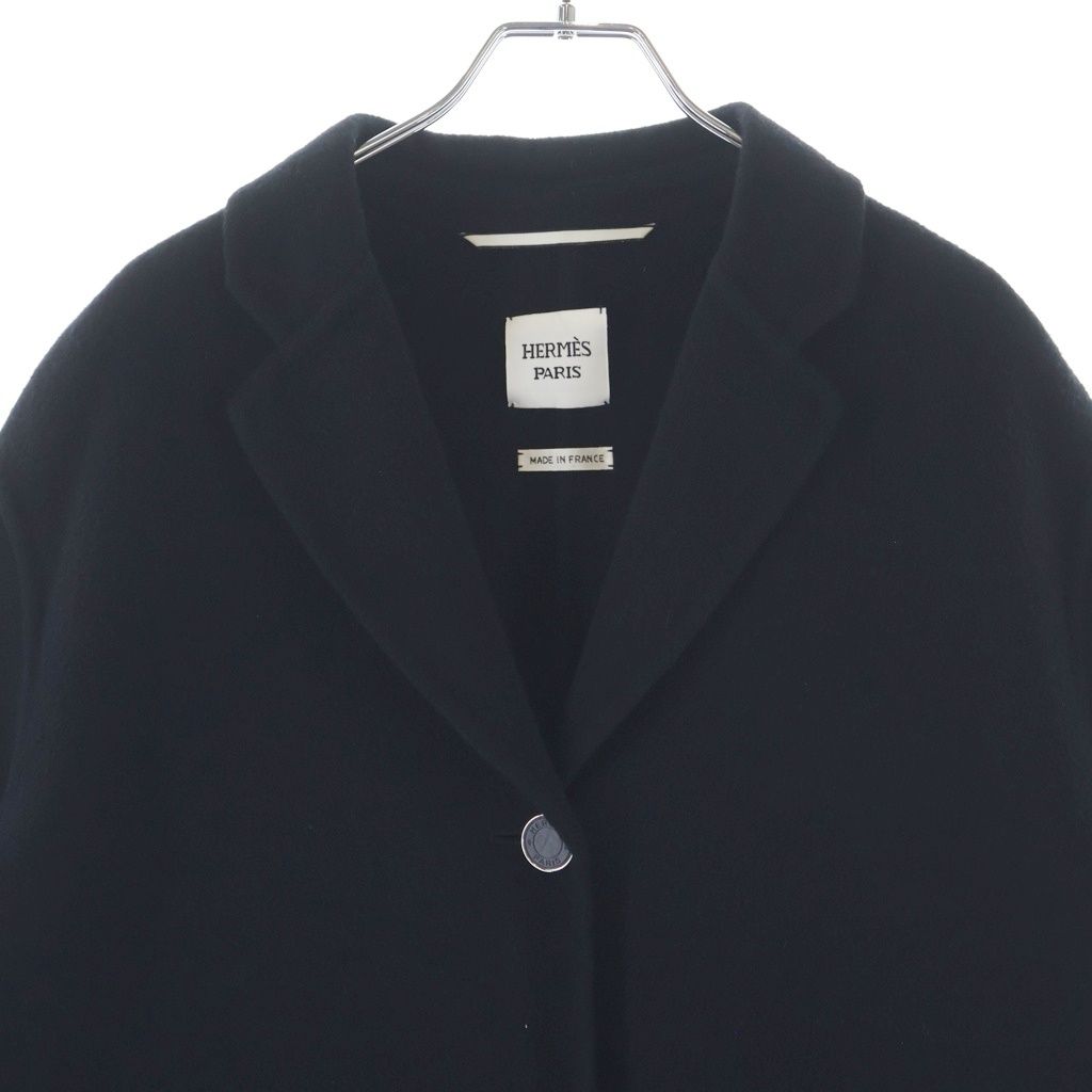 Hermes Clou de Selle Double Face Long Chesterfield Cashmere Black Jacket — view 3