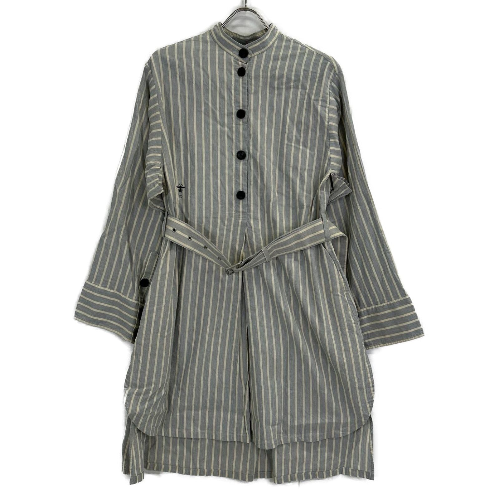 Dior Blue Linen Cotton Strife Shirt 38