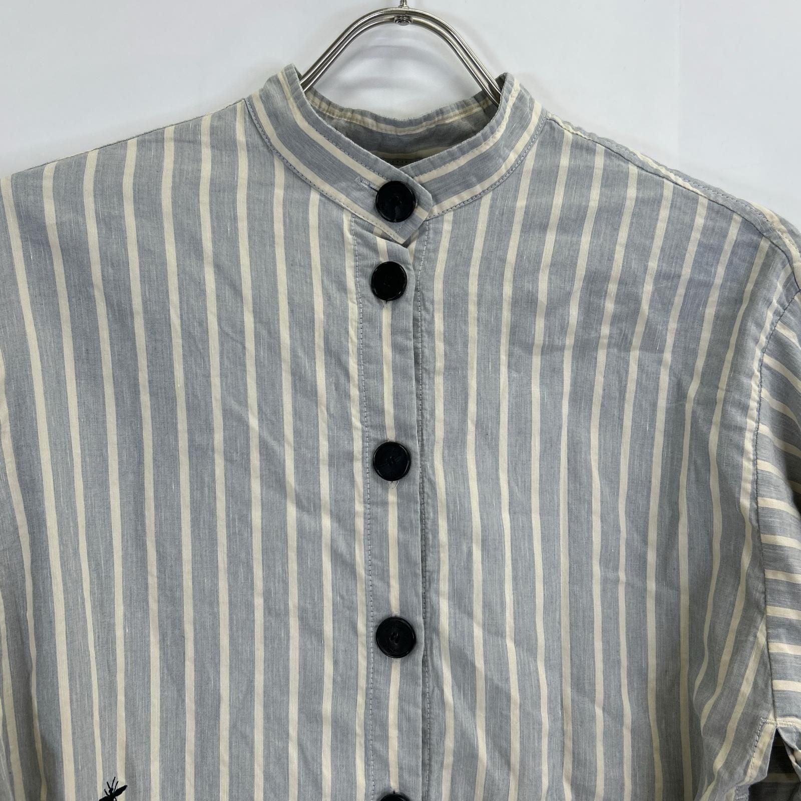 Dior Blue Linen Cotton Strife Shirt 38 — view 7