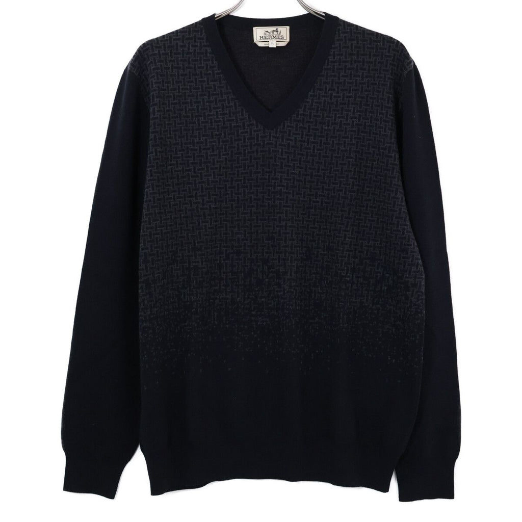 Hermes Gradient All Over Pattern V-neck Knit Sweater XL