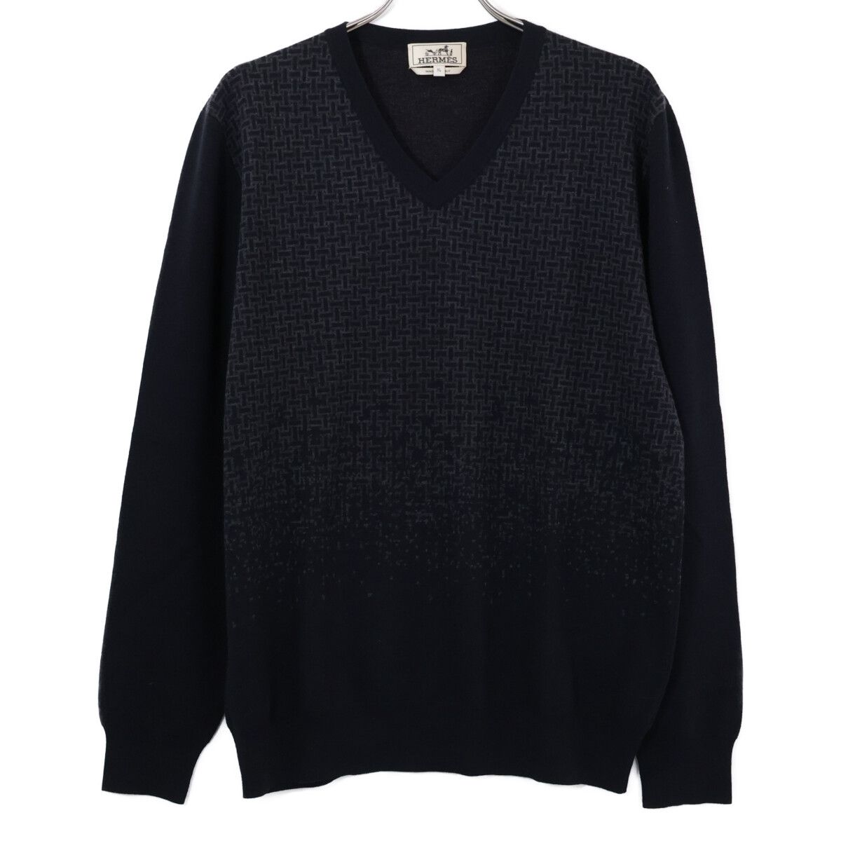 Hermes Gradient All Over Pattern V-neck Knit Sweater XL