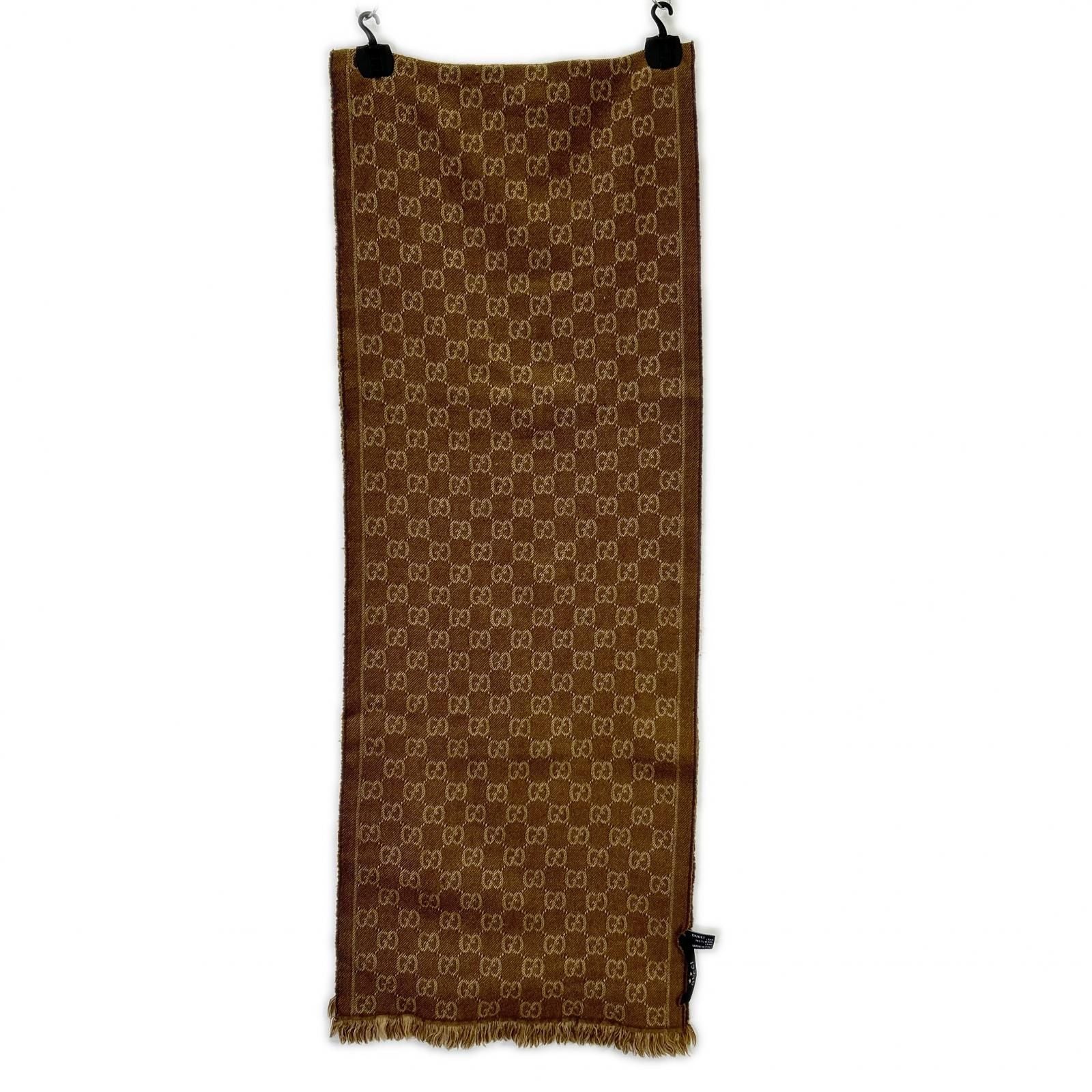Gucci GG Pattern Fringe Wool Scarf