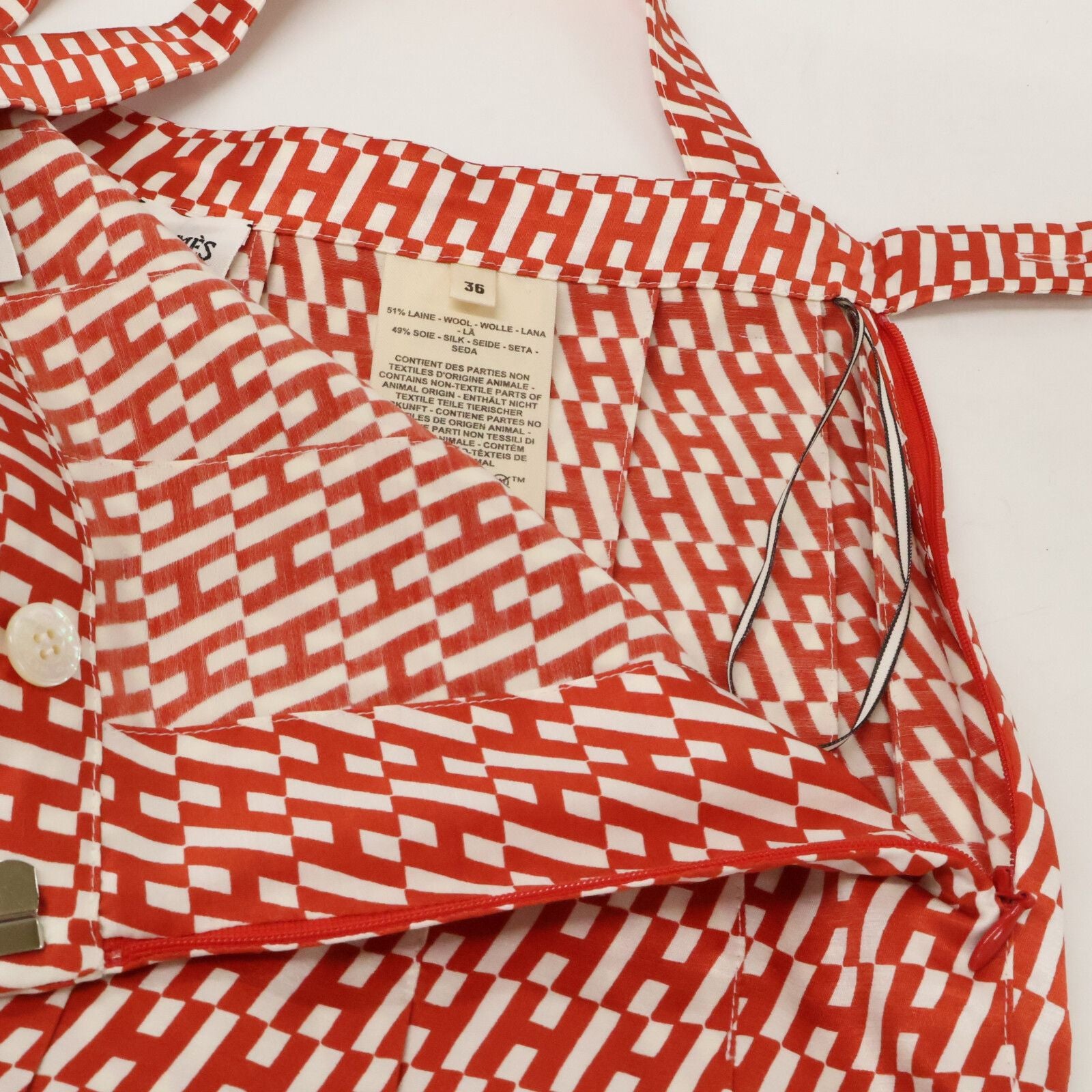 Hermes RE Wool Silk All Over Pattern Belted Tuck Flare 36 Dress — view 5
