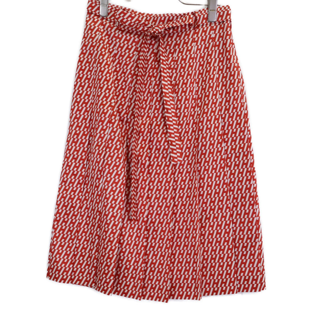 Hermes RE Wool Silk All Over Pattern Belted Tuck Flare 36 Dress