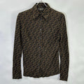 Fendi 10 Brown Zucca Pattern Long Sleeve Shirt 36
