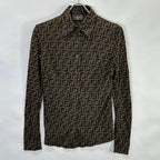 Fendi 10 Brown Zucca Pattern Long Sleeve Shirt 36