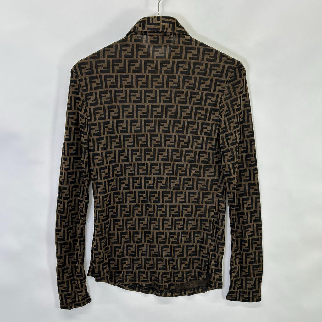 Fendi 10 Brown Zucca Pattern Long Sleeve Shirt 36 — view 2