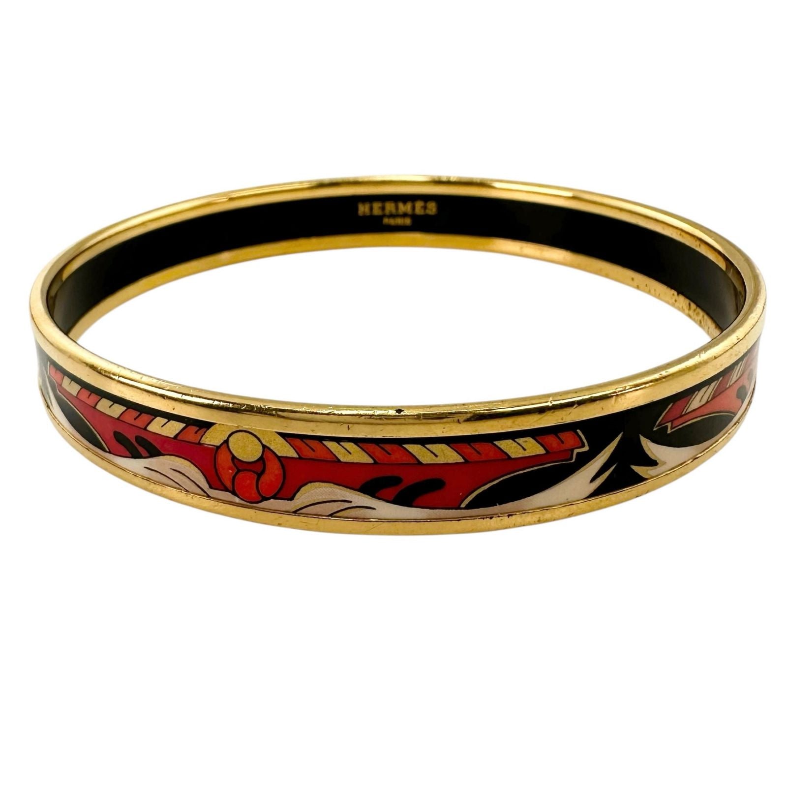Hermes Bangle Enamel Gold Plated Multicolor Cloisonne Bracelet