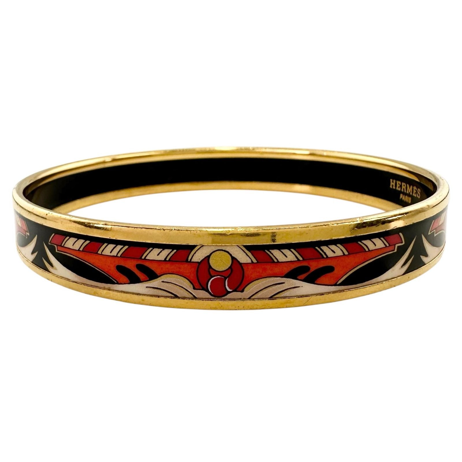 Hermes Bangle Enamel Gold Plated Multicolor Cloisonne Bracelet