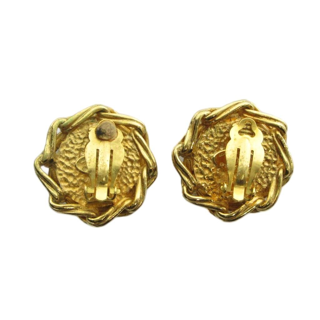 Chanel Earrings Clip on Logo Faux Pearl Gold