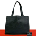 Chanel Card Jumbo CC Logo Caviar Leather Tote Shoulder Bag Black