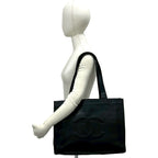 Chanel Card Jumbo CC Logo Caviar Leather Tote Shoulder Bag Black