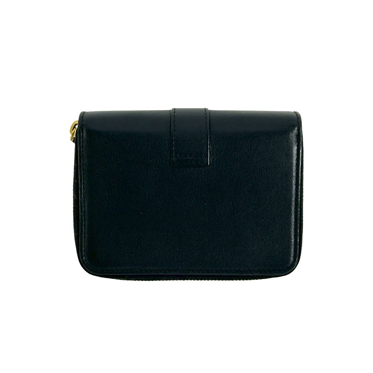Saint Laurent YSL Cassandra Logo Leather Round Zip Bifold Wallet Mini Black