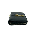 Saint Laurent YSL Cassandra Logo Leather Round Zip Bifold Wallet Mini Black