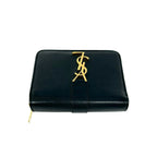 Saint Laurent YSL Cassandra Logo Leather Round Zip Bifold Wallet Mini Black