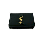 Saint Laurent YSL Cassandra Logo Leather Round Zip Bifold Wallet Mini Black