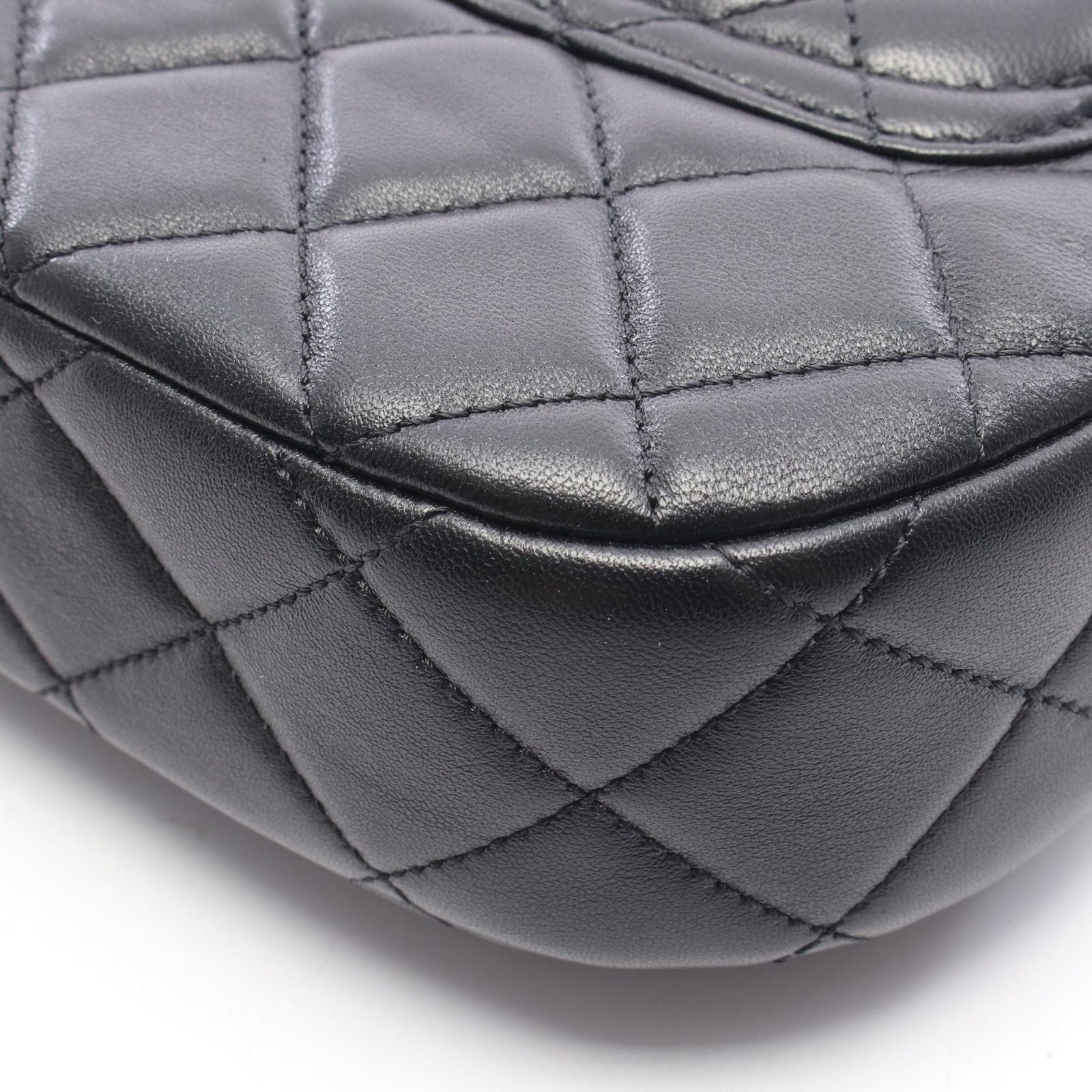 Chanel Shoulder Bag Quilted Top Handle 2-Way Black Lambskin Chain