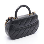 Chanel Shoulder Bag Quilted Top Handle 2-Way Black Lambskin Chain