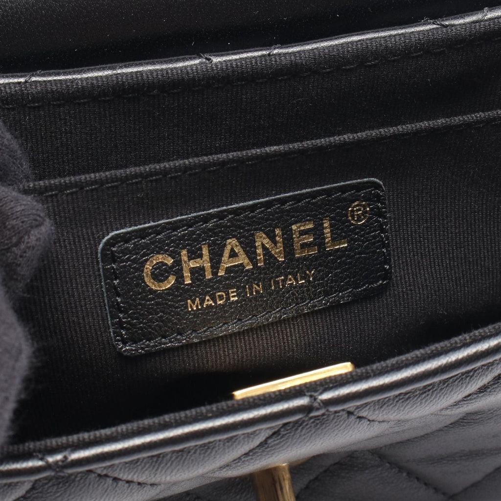 Chanel Shoulder Bag Quilted Top Handle 2-Way Black Lambskin Chain