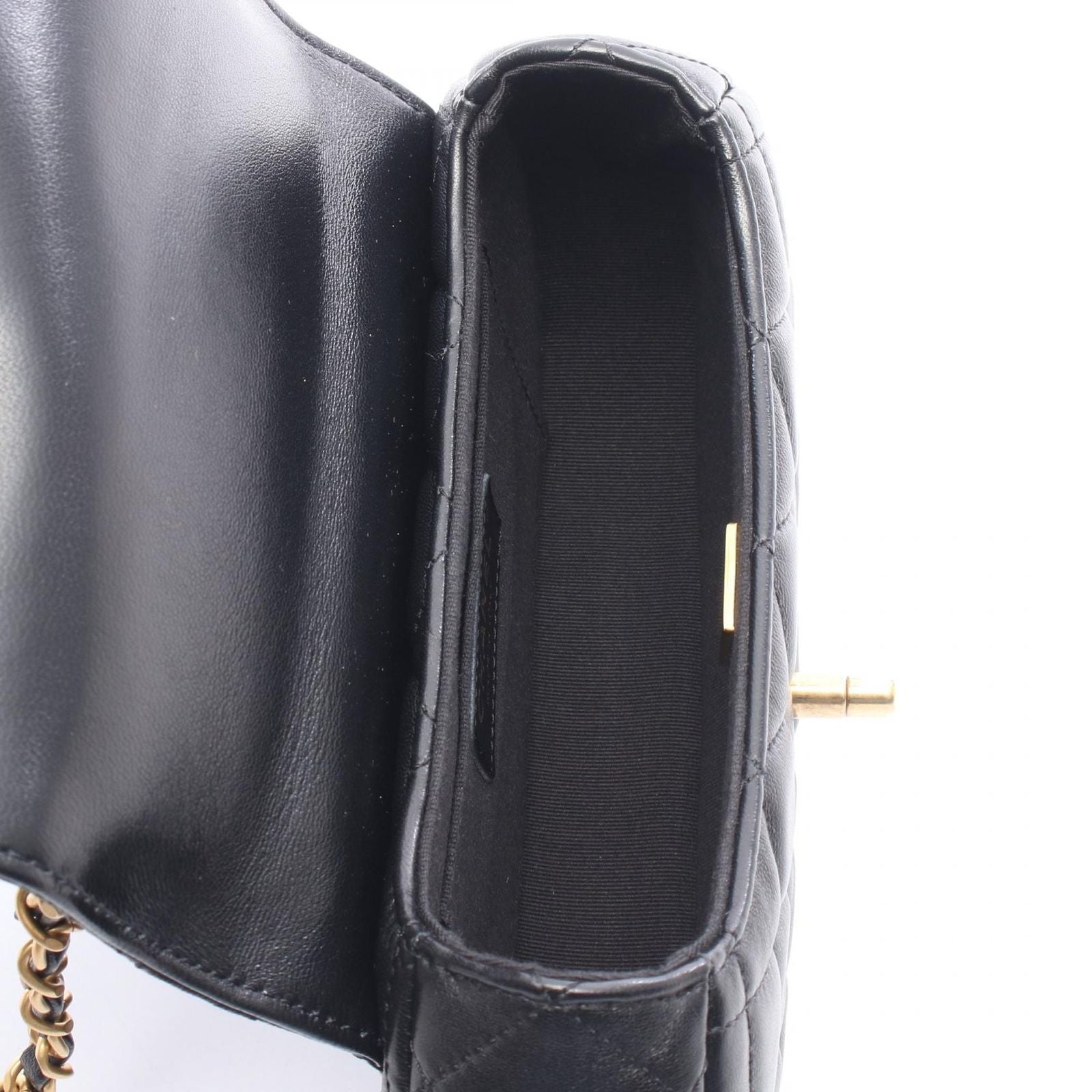 Chanel Shoulder Bag Quilted Top Handle 2-Way Black Lambskin Chain