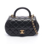 Chanel Shoulder Bag Quilted Top Handle 2-Way Black Lambskin Chain