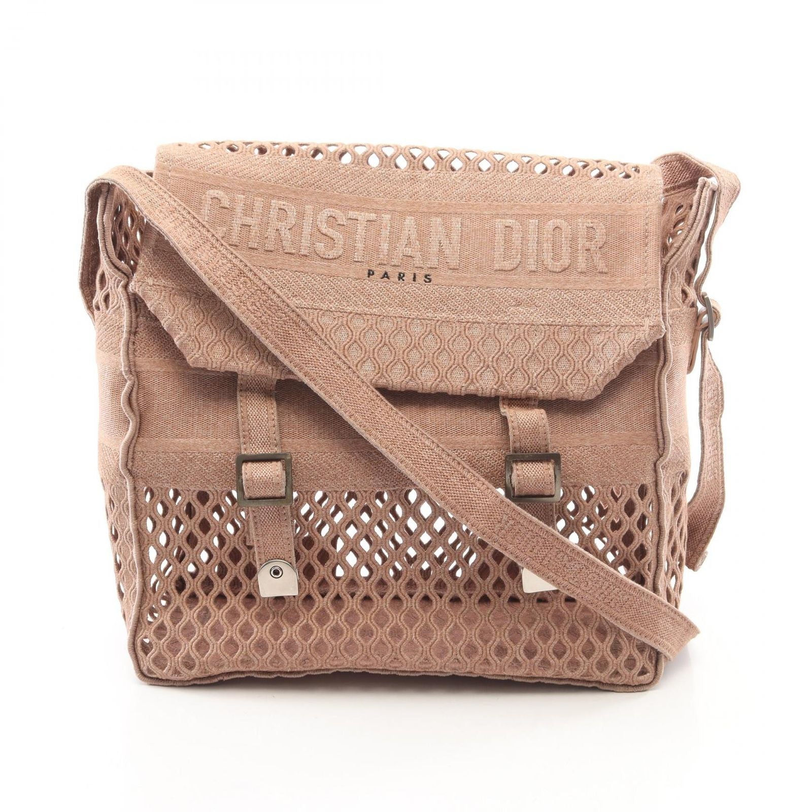 Dior Shoulder Bag Camp Mesh Pink Beige Canvas
