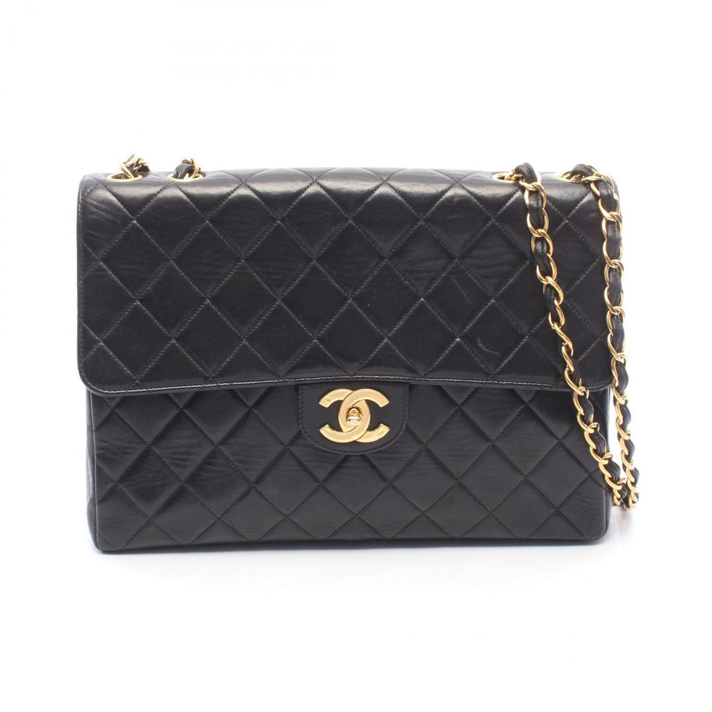 Chanel Shoulder Bag Maxi Quilted 30 Single Flap Black Lambskin Chain