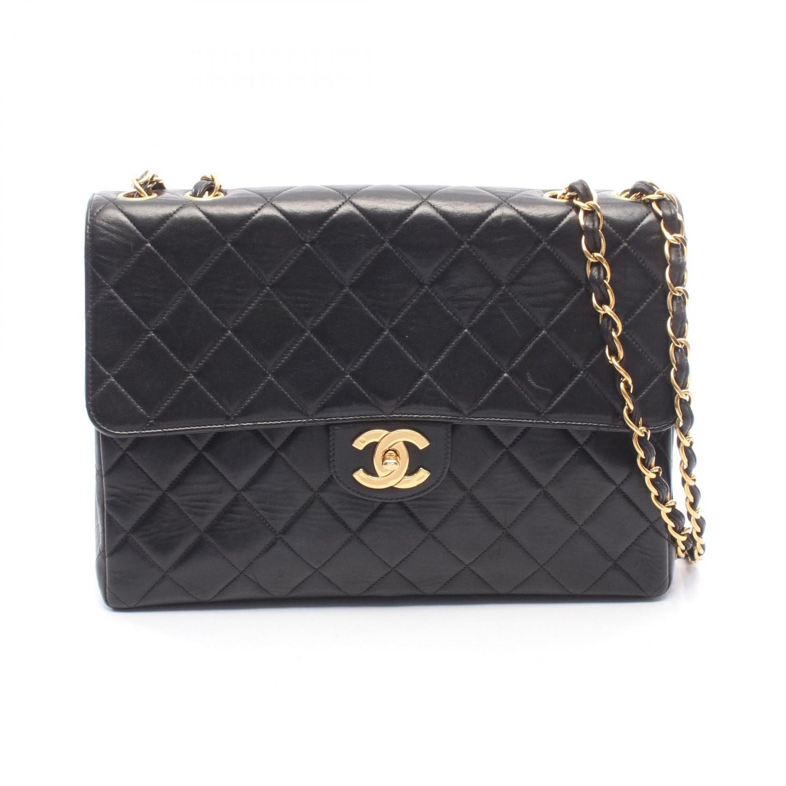 Chanel Shoulder Bag Maxi Quilted 30 Single Flap Black Lambskin Chain