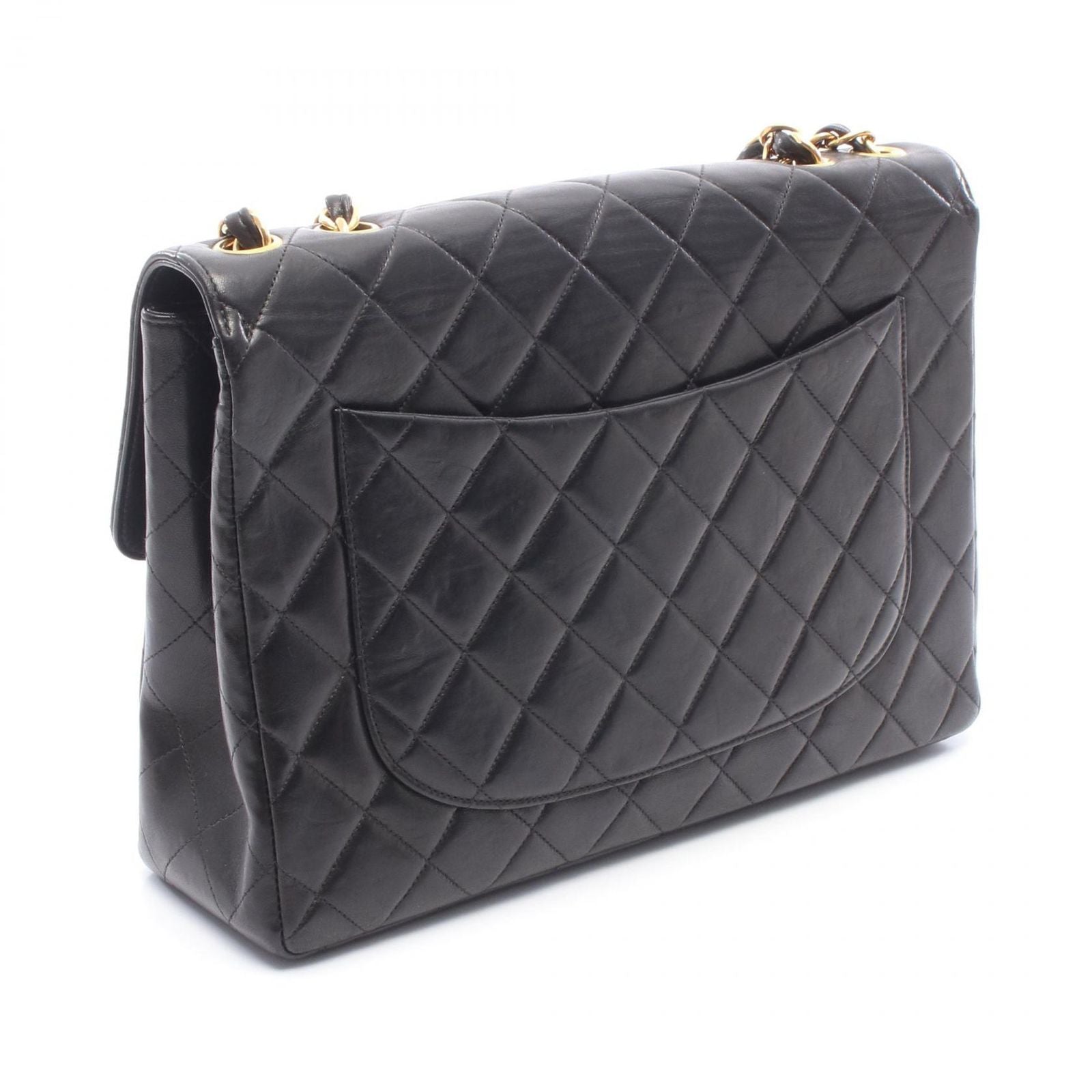 Chanel Shoulder Bag Maxi Quilted 30 Single Flap Black Lambskin Chain