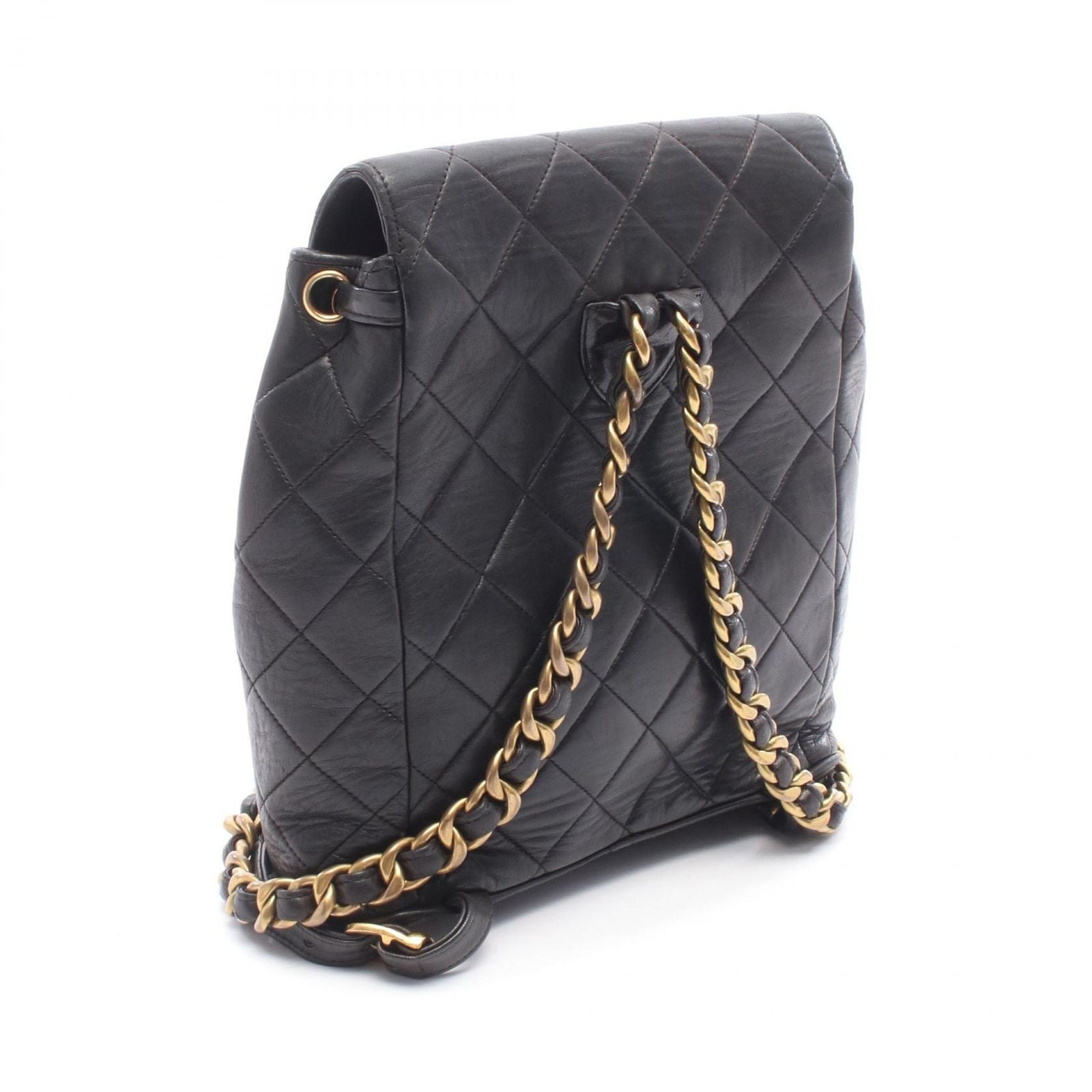 Chanel Backpack Quilted Turnlock Chain Black Lambskin Double
