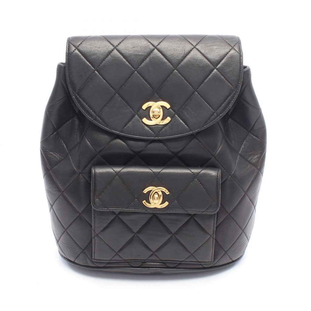 Chanel Backpack Quilted Turnlock Chain Black Lambskin Double