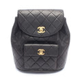 Chanel Backpack Quilted Turnlock Chain Black Lambskin Double