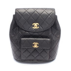 Chanel Backpack Quilted Turnlock Chain Black Lambskin Double