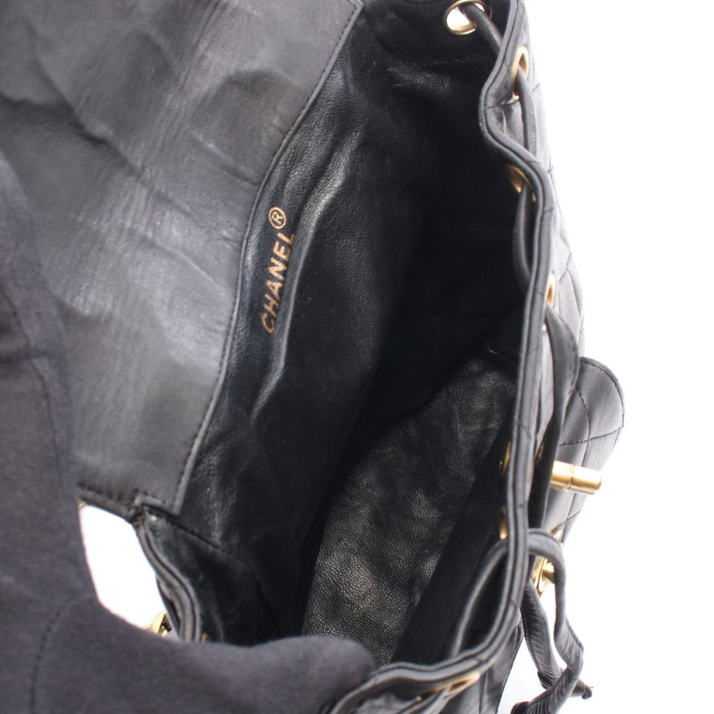 Chanel Backpack Quilted Turnlock Chain Black Lambskin Double