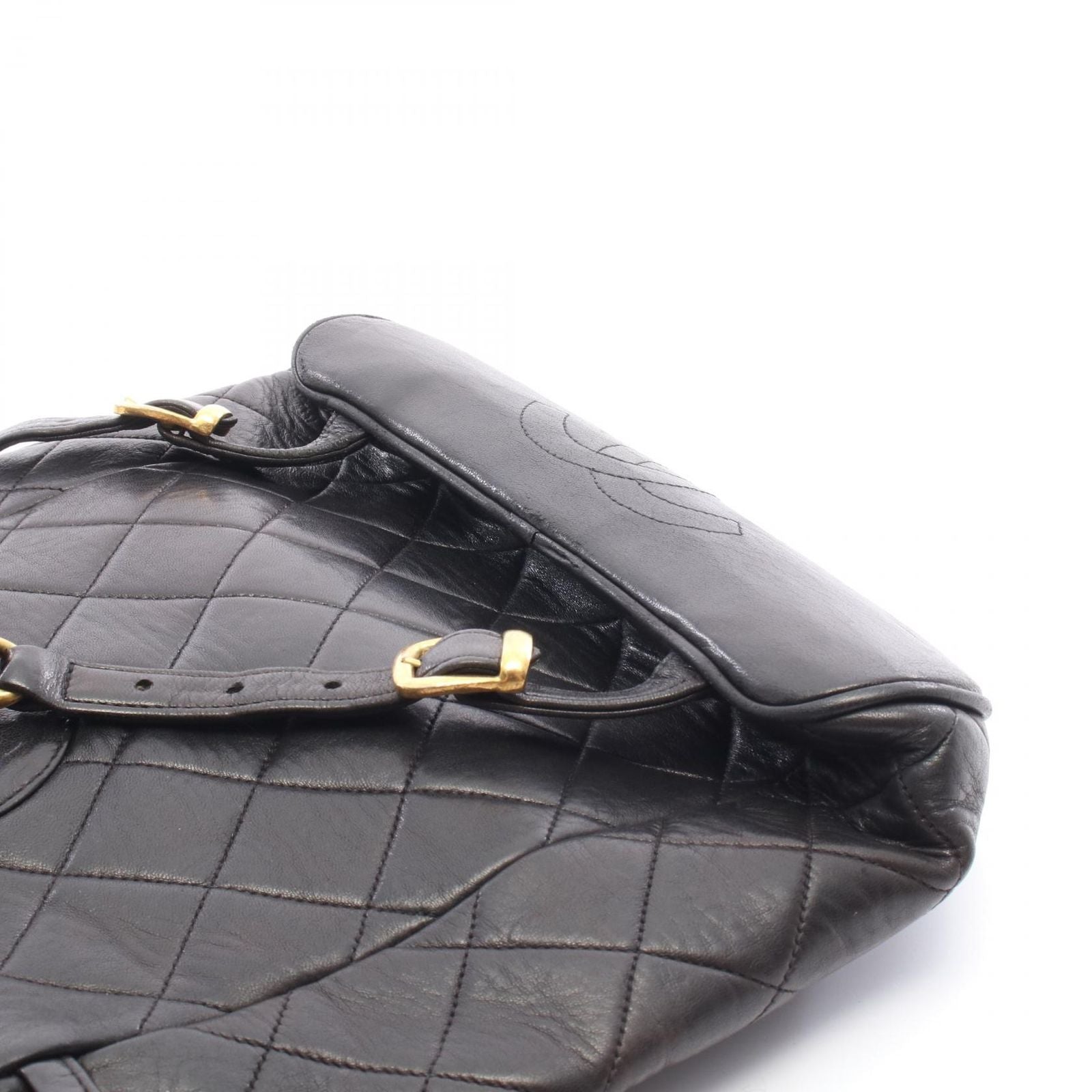 Chanel Backpack Quilted Turnlock Chain Black Lambskin Double