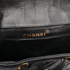 Chanel Backpack Quilted Turnlock Chain Black Lambskin Double