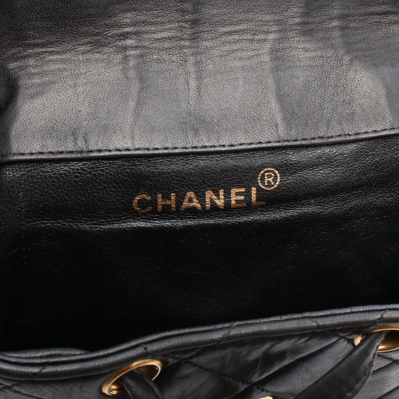 Chanel Backpack Quilted Turnlock Chain Black Lambskin Double