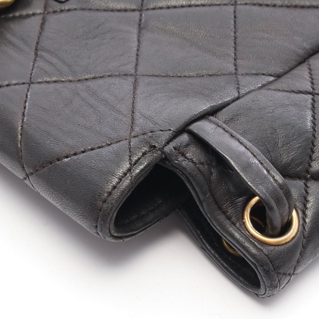 Chanel Backpack Quilted Turnlock Chain Black Lambskin Double