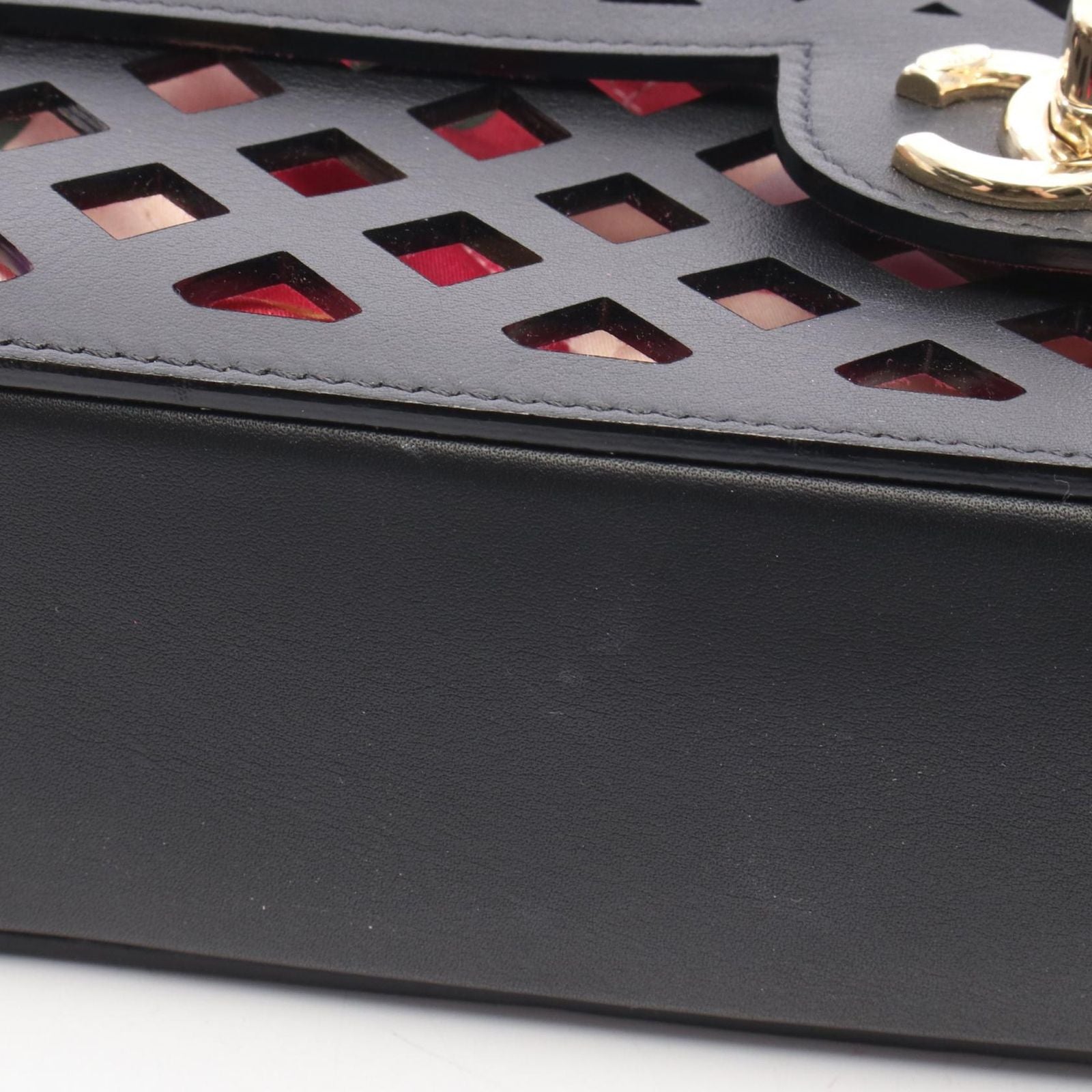 Chanel Shoulder Bag Perforated Black Lambskin Flap Chain