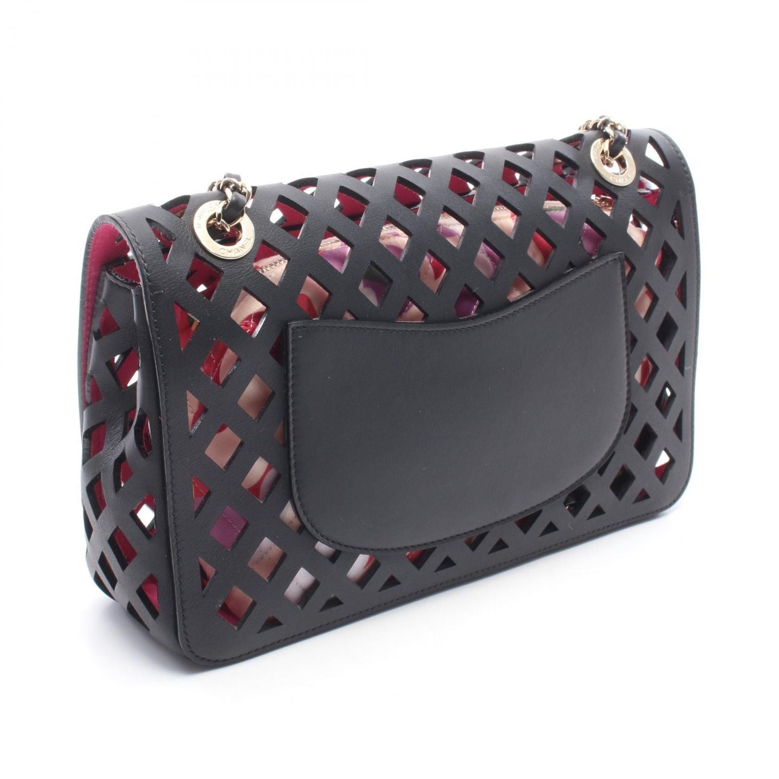 Chanel Shoulder Bag Perforated Black Lambskin Flap Chain