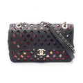 Chanel Shoulder Bag Perforated Black Lambskin Flap Chain