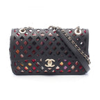 Chanel Shoulder Bag Perforated Black Lambskin Flap Chain