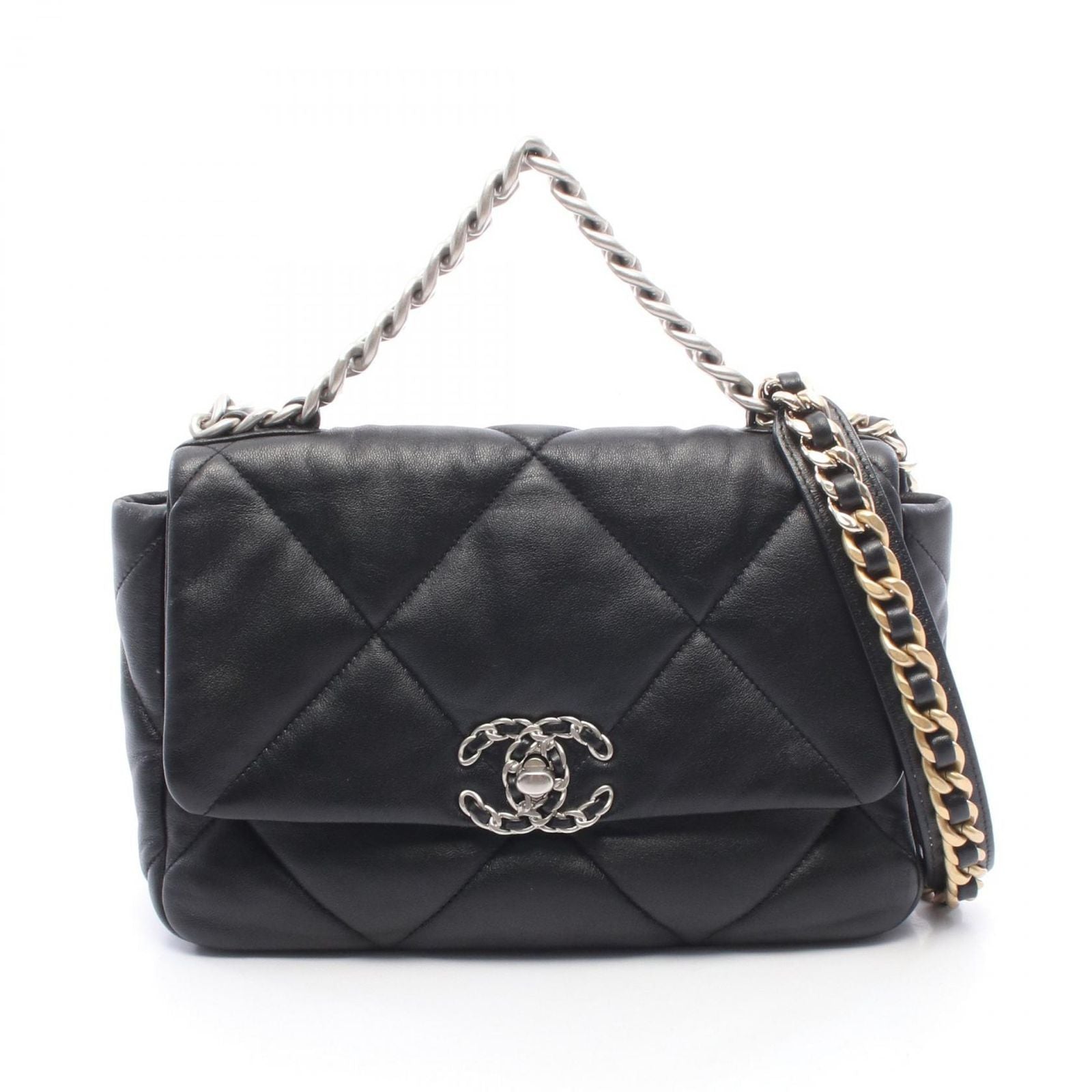 Chanel Shoulder Bag 19 Dizeneuf Quilted 2-Way Black Leather 19 Chain